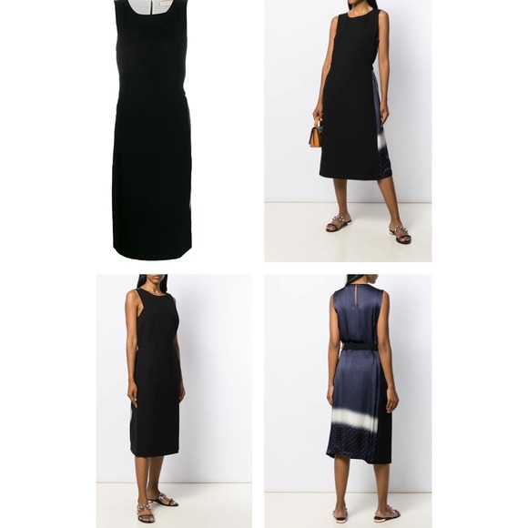 Tory Burch Black Midi Dress Striped Panel Sleeveless Belted size 0 - Picture 1 of 15